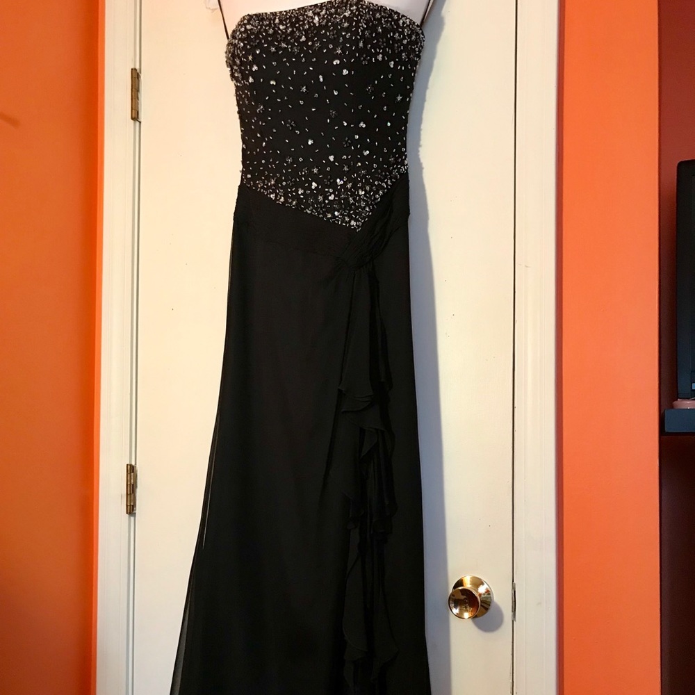 STUNNING BLACK STRAPLESS PROM DRESS PAGEANT GOWN